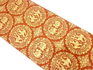 アンティーク　丸紋に向かい動物模様織り出し袋帯(着用可)